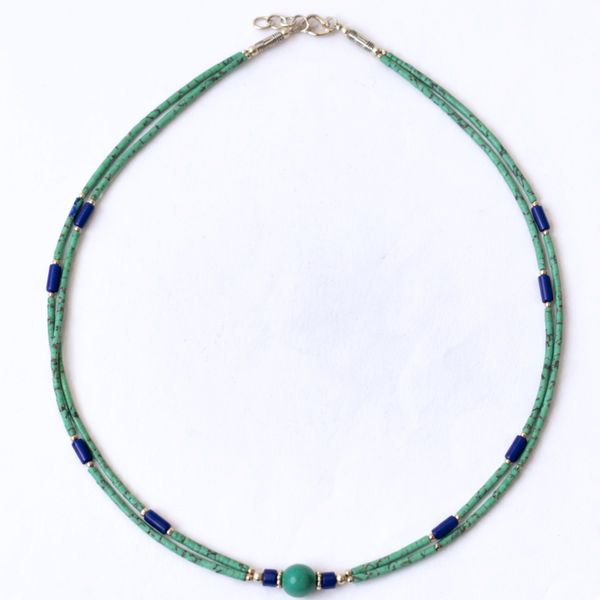 Nepalese Extra Fine Two Line Necklace - Lapis Pendant