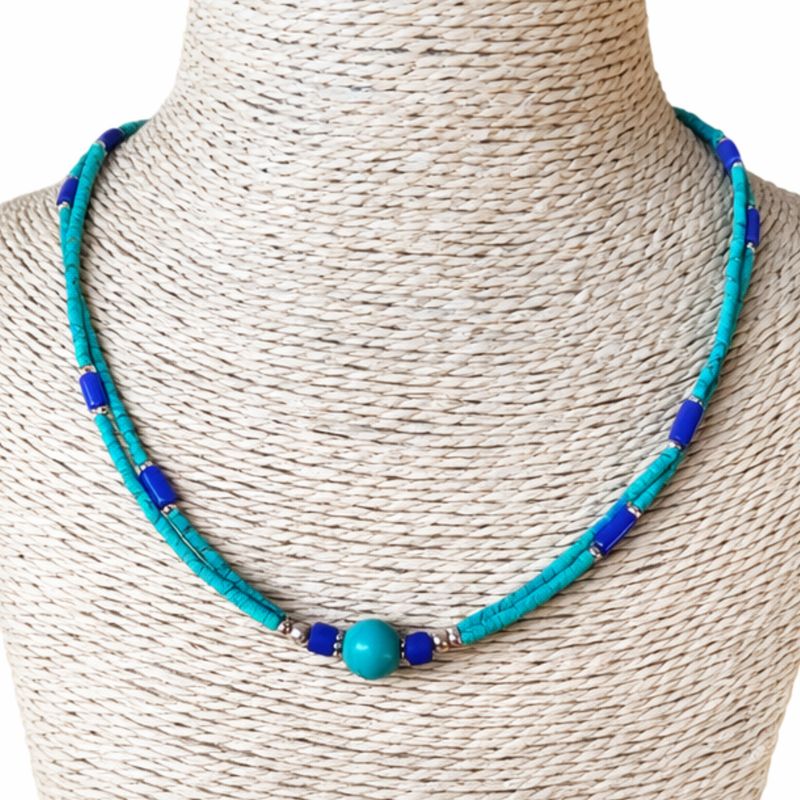 Nepalese Extra Fine Two Line Necklace - Lapis Pendant