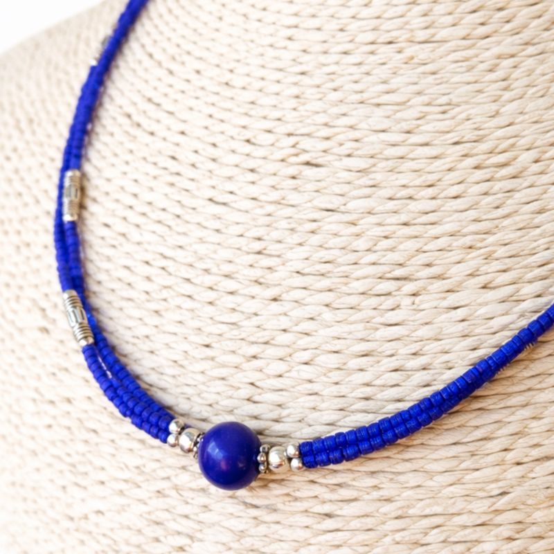 Nepalese Extra Fine Two Line Necklace - Blue Onyx Pendant