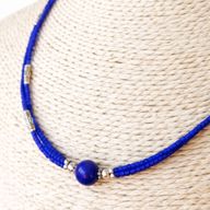 Nepalese Extra Fine Two Line Necklace - Blue Onyx Pendant