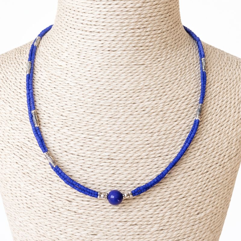 Nepalese Extra Fine Two Line Necklace - Blue Onyx Pendant