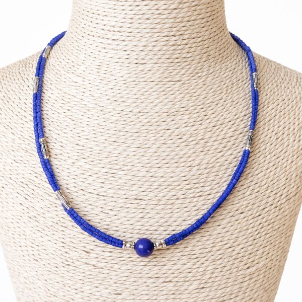 Nepalese Extra Fine Two Line Necklace - Blue Onyx Pendant
