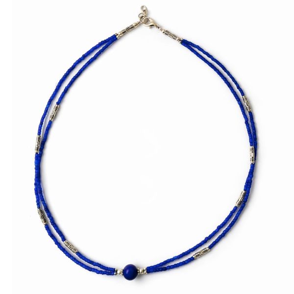 Nepalese Extra Fine Two Line Necklace - Blue Onyx Pendant
