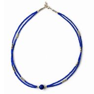 Nepalese Extra Fine Two Line Necklace - Blue Onyx Pendant