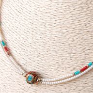 Nepalese Extra Fine Two Line Necklace - Pearl & Turquoise Pendant