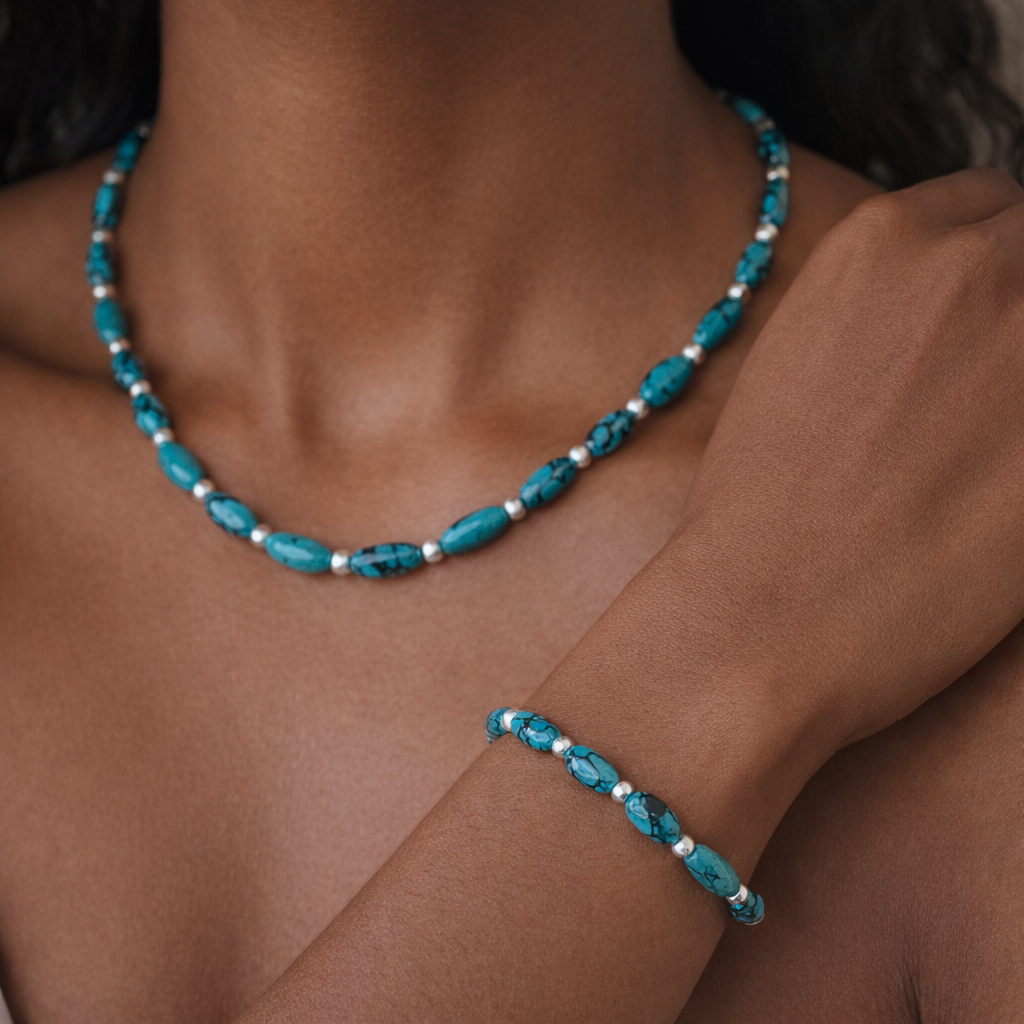 Nepalese Turquoise Necklace - (50cm) & Bracelet -(17cm) Set