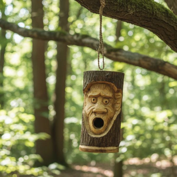 Tree Trunk Face - Bird House - Angry Monkey