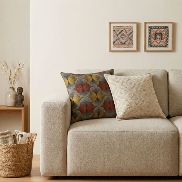 Classic Cushion Cover - Neutral Geo Creme - 45x45cm