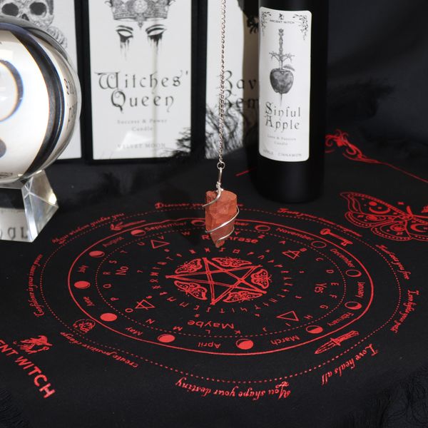 Mystic Moth - Pendulum Divination Cloth - Black & Blood Red
