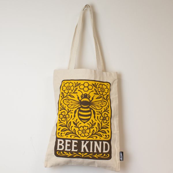 Iconic Toni Tote Bag - Bee Kind (41x31cm) - Natural 10oz - Inside pocket and zip closure