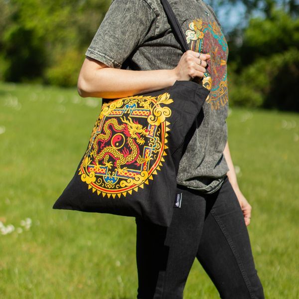 Iconic Classic Tote Bag - Dragon Yin & Yang- Black 6oz (40x36cm)