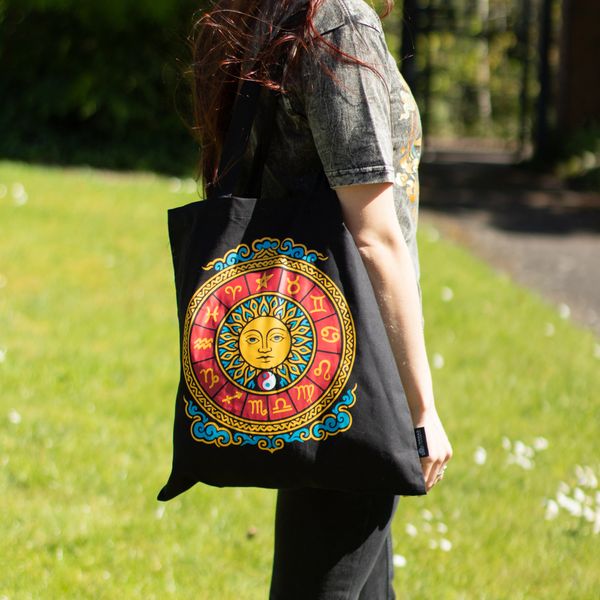 Iconic Classic Tote Bag - Zodiac Sun - Black 6oz (40x36cm)
