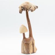 Handmade Parasite Wood Art Carving - Set of Two Mushoorms
