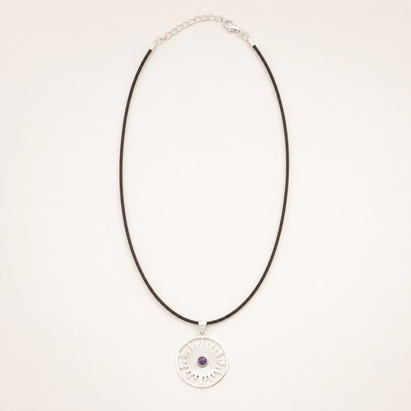 Indian Devotional Pendants - Silver Plated (45cm Cord)- Sun Worship Amethyst