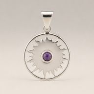 Indian Devotional Pendants - Silver Plated (45cm Cord)- Sun Worship Amethyst