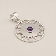 Indian Devotional Pendants - Silver Plated (45cm Cord)- Sun Worship Amethyst