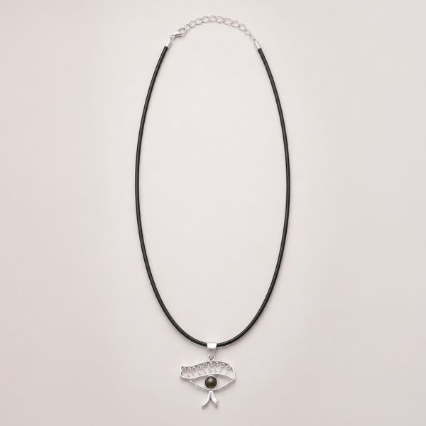 Indian Devotional Pendants - Silver Plated (45cm Cord)- Cleopatra Eye - Iolite
