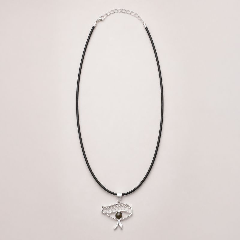 Indian Devotional Pendants - Silver Plated (45cm Cord)- Cleopatra Eye - Iolite