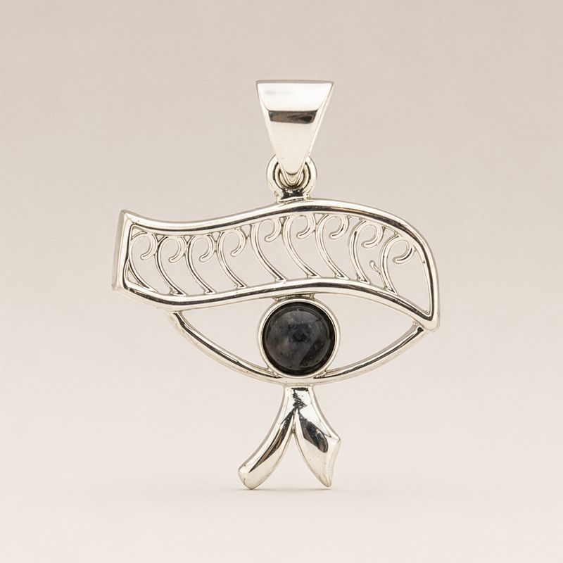 Indian Devotional Pendants - Silver Plated (45cm Cord)- Cleopatra Eye - Iolite