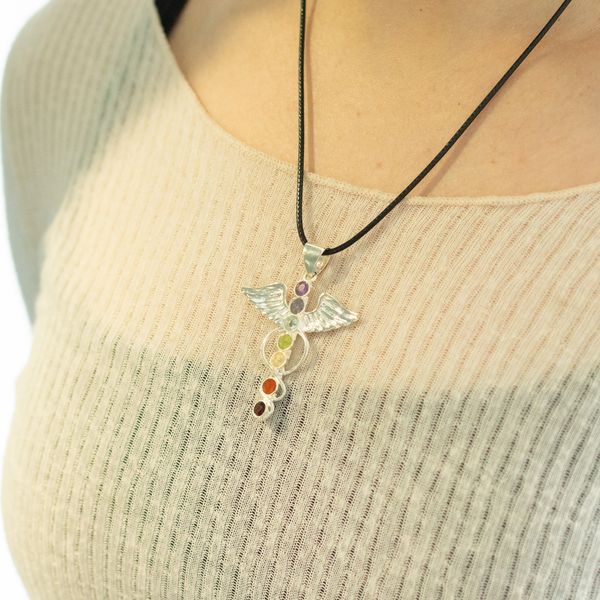 Indian Devotional Pendants - Silver Plated (45cm Cord)- Angel Chakra
