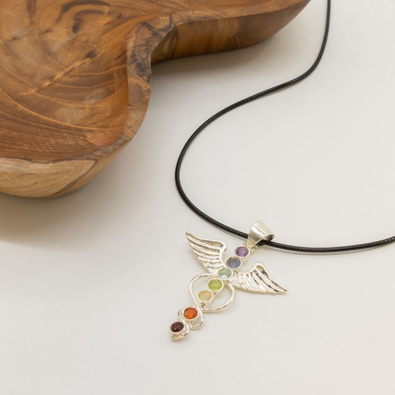 Indian Devotional Pendants - Silver Plated (45cm Cord)- Angel Chakra