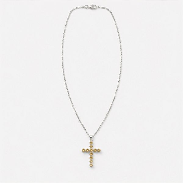 Indian Devotional Pendants - Silver Plated (45cm Chain)- Citrine Crucifix