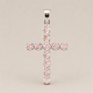 Indian Devotional Pendants - Silver Plated (45cm Chain)- Rose Quartz Crucifix