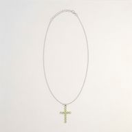 Indian Devotional Pendants - Silver Plated (45cm Chain)- Peridot Crucifix