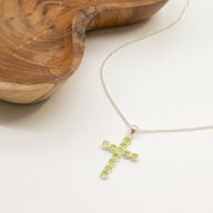 Indian Devotional Pendants - Silver Plated (45cm Chain)- Peridot Crucifix
