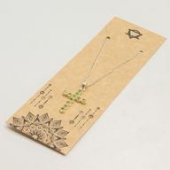 Indian Devotional Pendants - Silver Plated (45cm Chain)- Peridot Crucifix