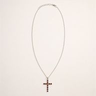 Indian Devotional Pendants - Silver Plated (45cm Chain)- Garnet Crucifix