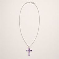 Indian Devotional Pendants - Silver Plated (45cm Chain)- Amethyst Crucifix