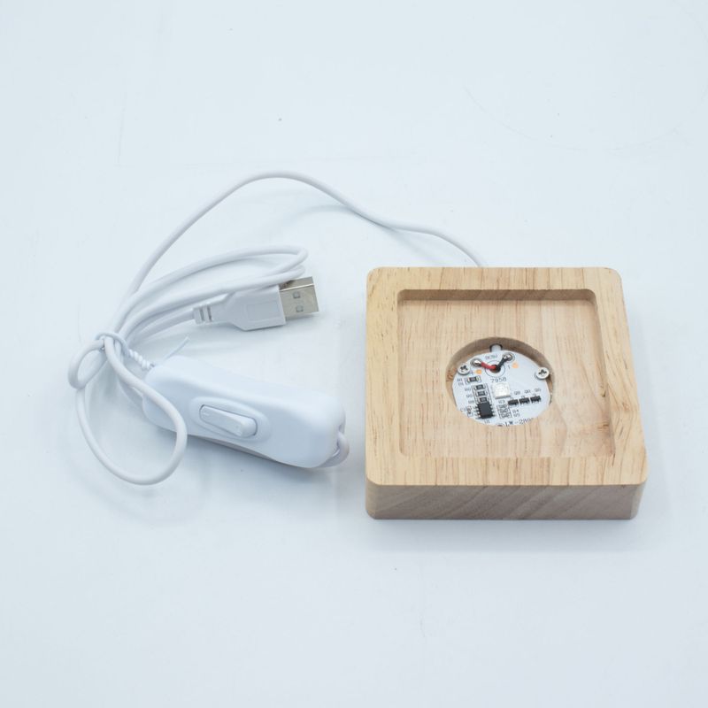 8cm Square Wooden USB LED Stand - Multi Colour