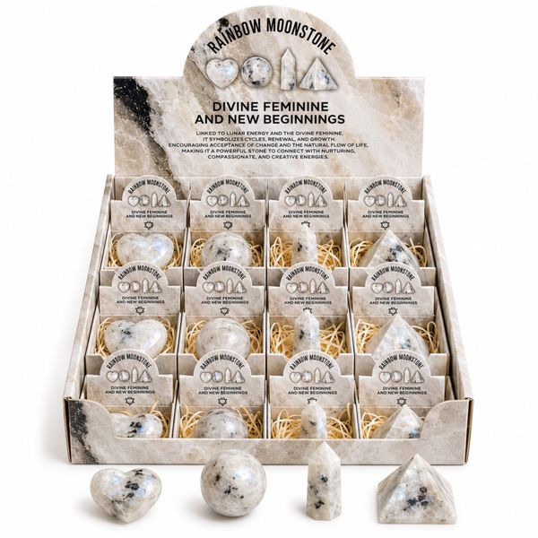 Rainbow Moonstone Gemstone Retail Display Pack - Assorted Shapes