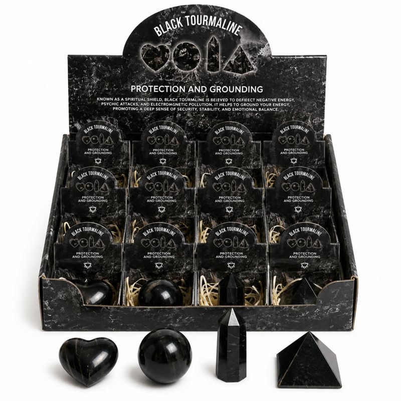 Black Tourmaline Gemstone Retail Display Pack - Assorted Shapes