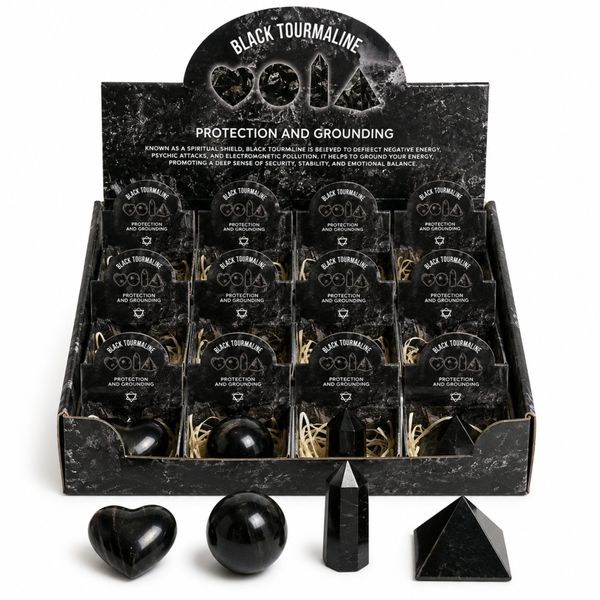 Black Tourmaline Gemstone Retail Display Pack - Assorted Shapes