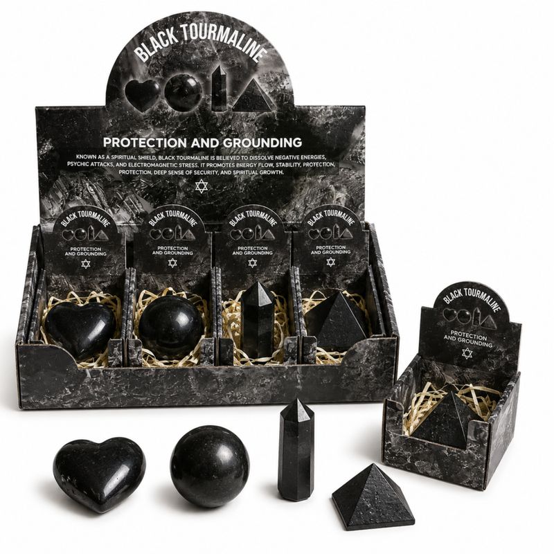 Black Tourmaline Gemstone Retail Display Pack - Assorted Shapes