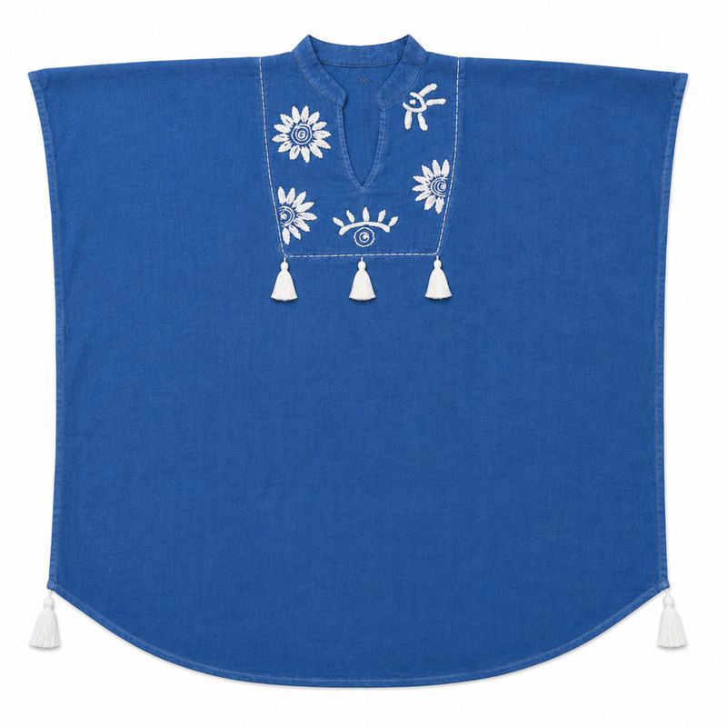 Nomad Sari On the Med Collection - Kaftan - Blue with Cream Embroidry and Tasslels