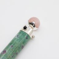 Verdant Heart Wand - Ruby Fuchsite Rose Quartz Crystal Ball top - 23cm
