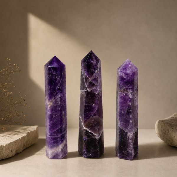Gemstone Six Face Obelisk Points approx 11cm - Amethyst