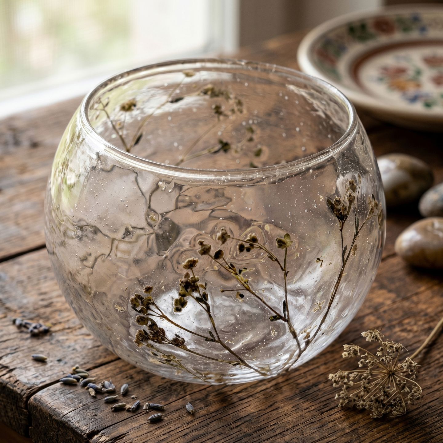 Natural Floral Glass Candle Holder