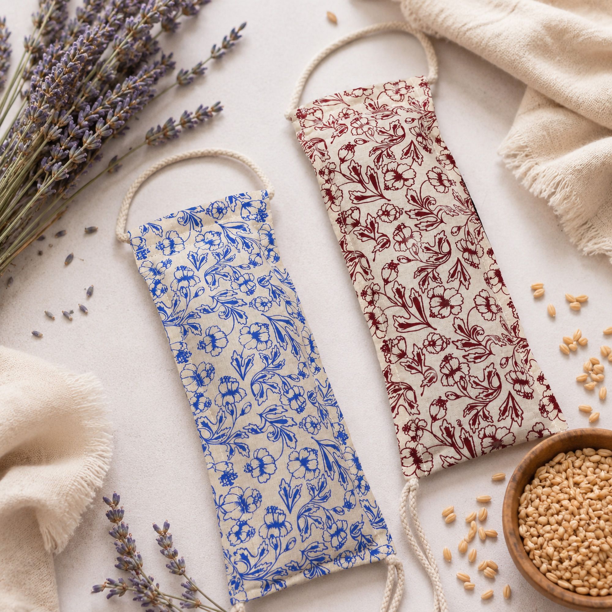 Wheat bags made of natural cotton.