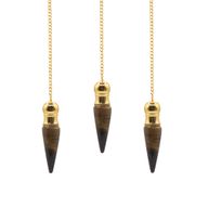 Secret Cavity Discovery of Truth Pendulum - Tiger Eye - Gold Plated