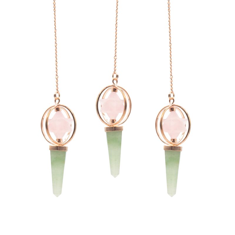 Heart Compass- Two Piece Spinning Merkaba Star in Copper Pendulum -  Rose Quartz & Green Aventurine