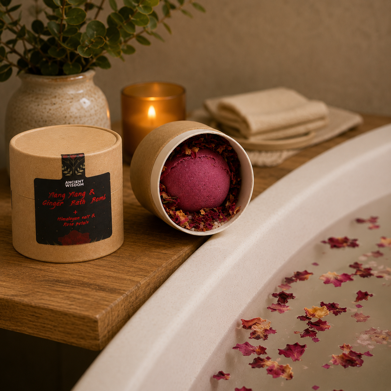 Aromatherapy Set: Bath Bomb, Himalayan Bath Salt and Flowers
