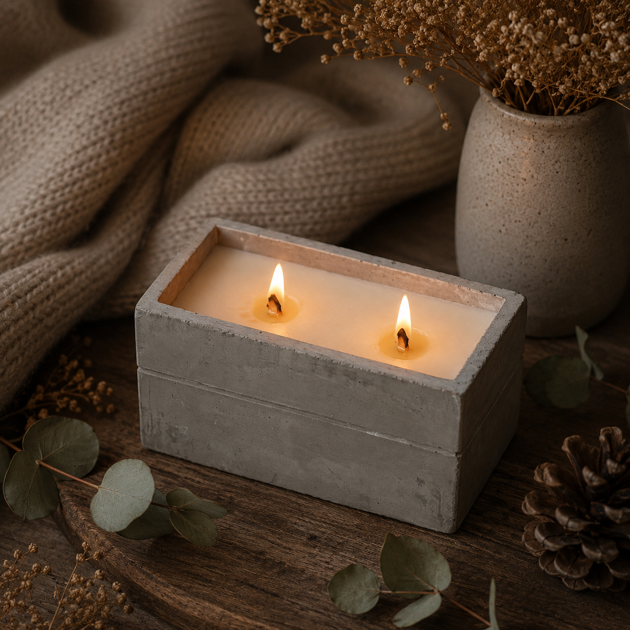 Concrete Wooden Wick Candle