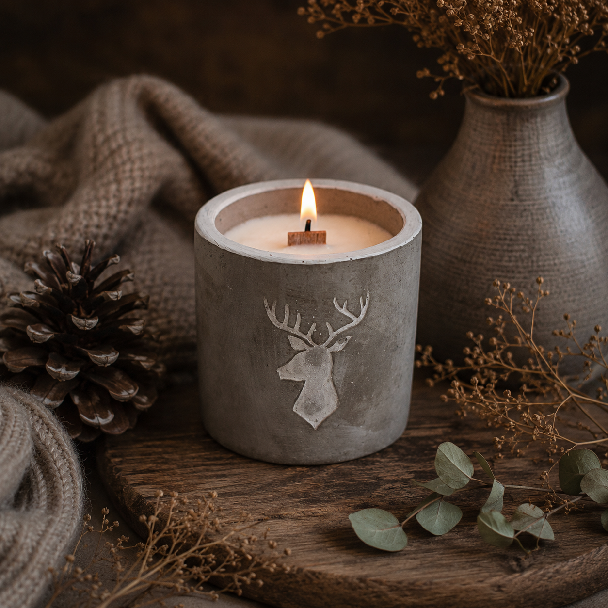 Concrete Wooden Wick Candle