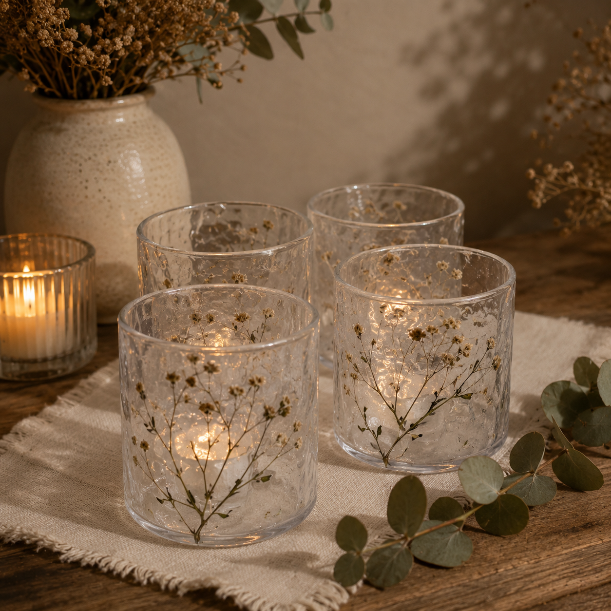 Natural Floral Glass Candle Holder