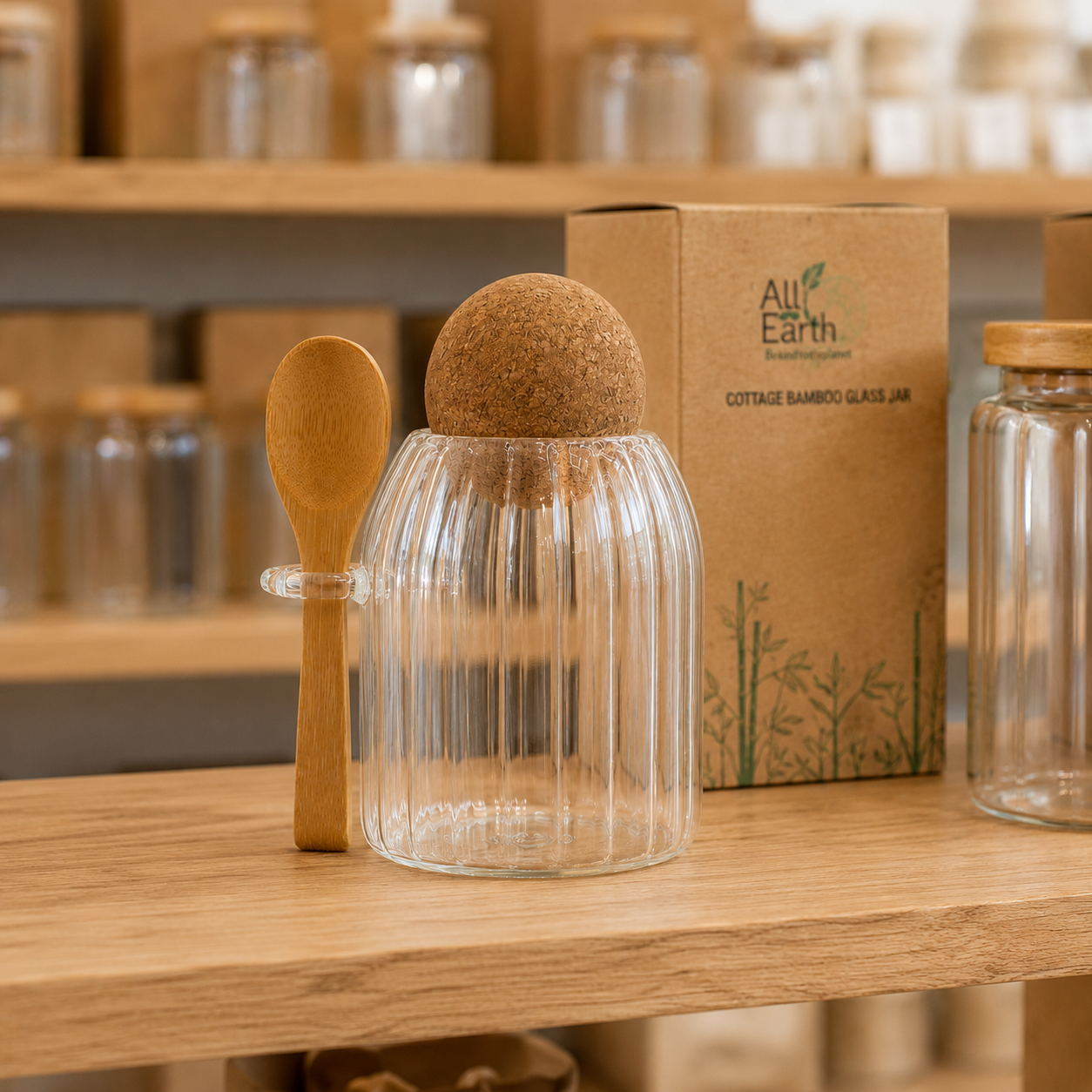 Cottage Bamboo Glass Jar