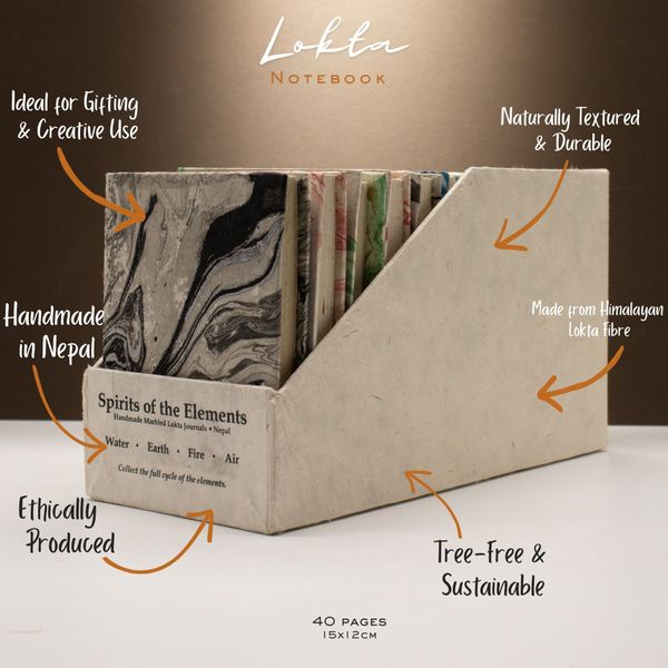 Med Marbled Four Elements Notebooks - (12x8cm) - 40 pages (6x2 assorted Des) - In Display Case